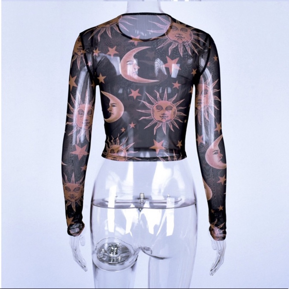 Celestial Sun Moon Sheer Mesh Crop Top - Picture 5 of 8
